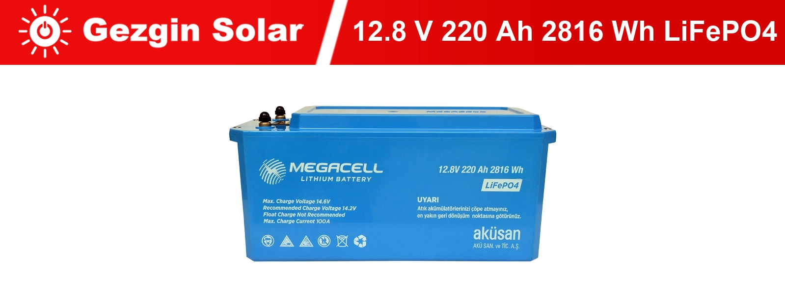 Gezgin Solar Lityum Demir Fosfat Akü 12.8 V 220 Ah LiFePO4