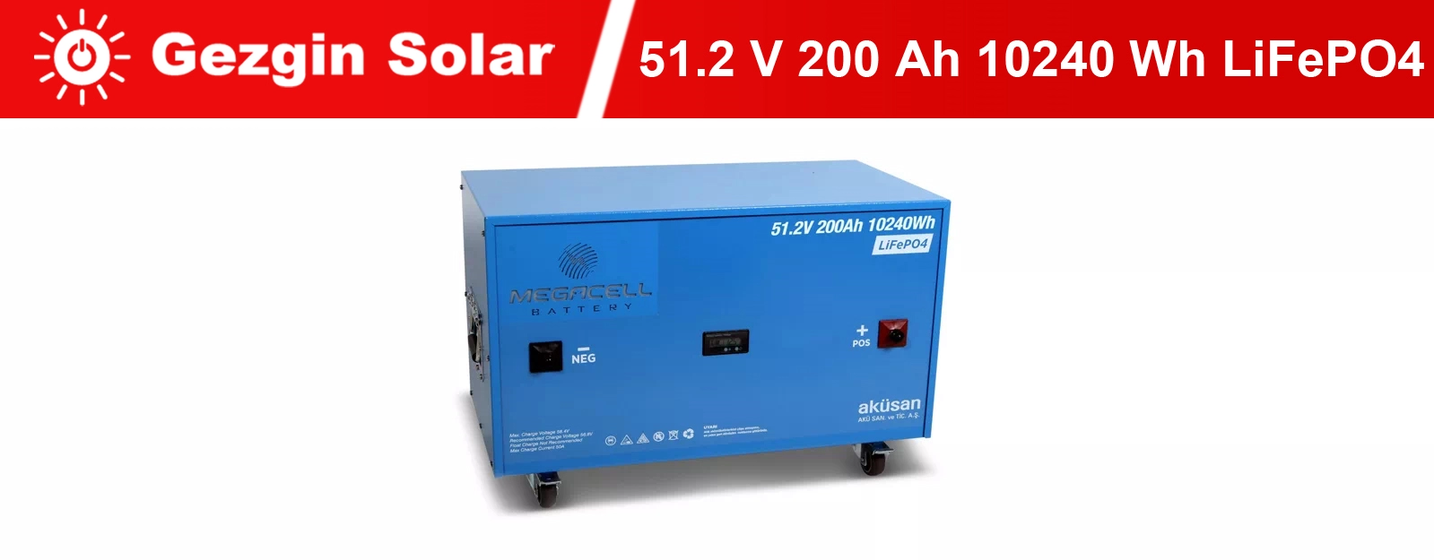 Gezgin Solar Lityum Demir Fosfat Akü 51.2 V 200 Ah LiFePO4