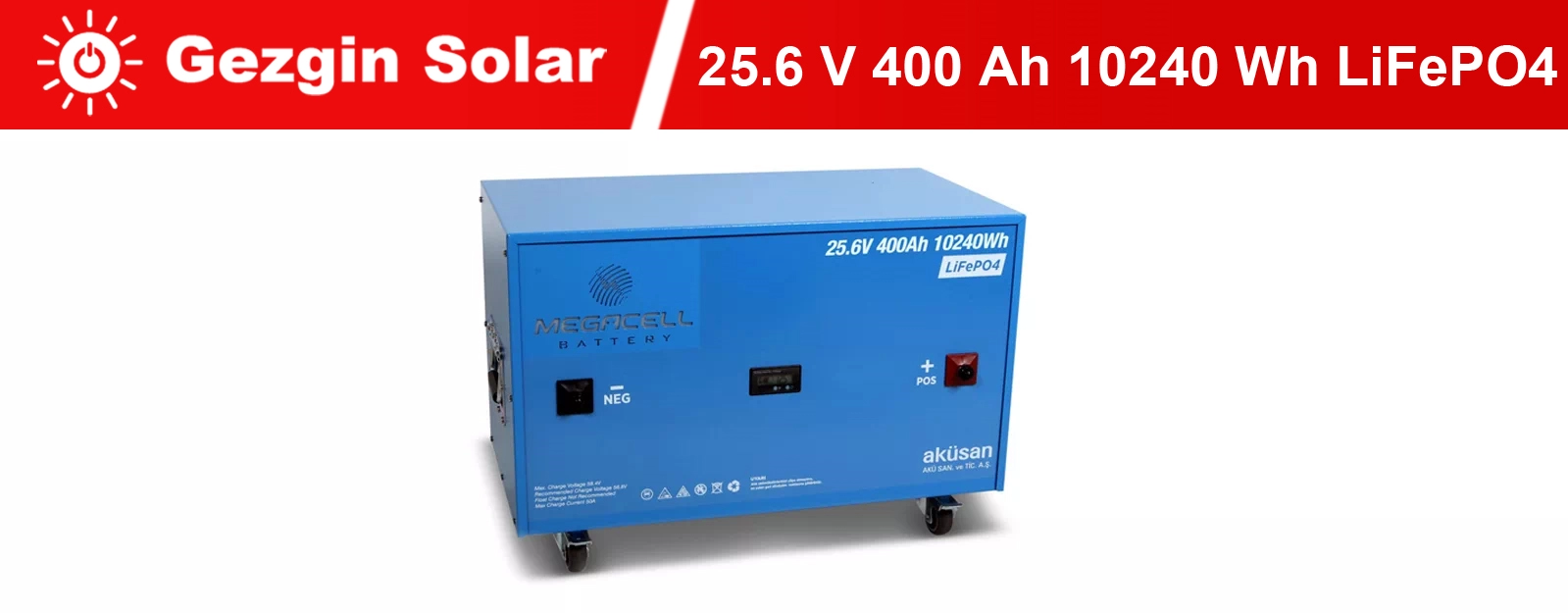 Gezgin Solar Lityum Demir Fosfat Akü 25.6 V 400 Ah LiFePO4