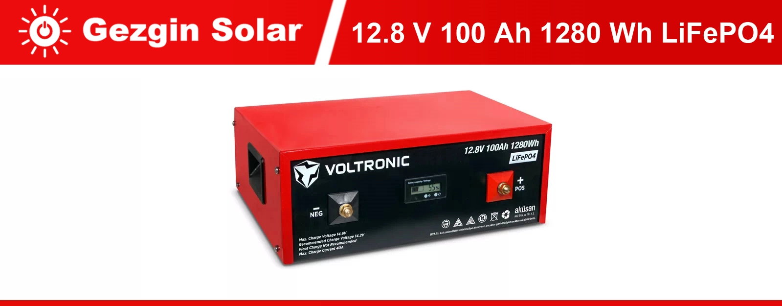 Gezgin Solar Voltronic Akü 12.8 V 100 Ah LiFePO4