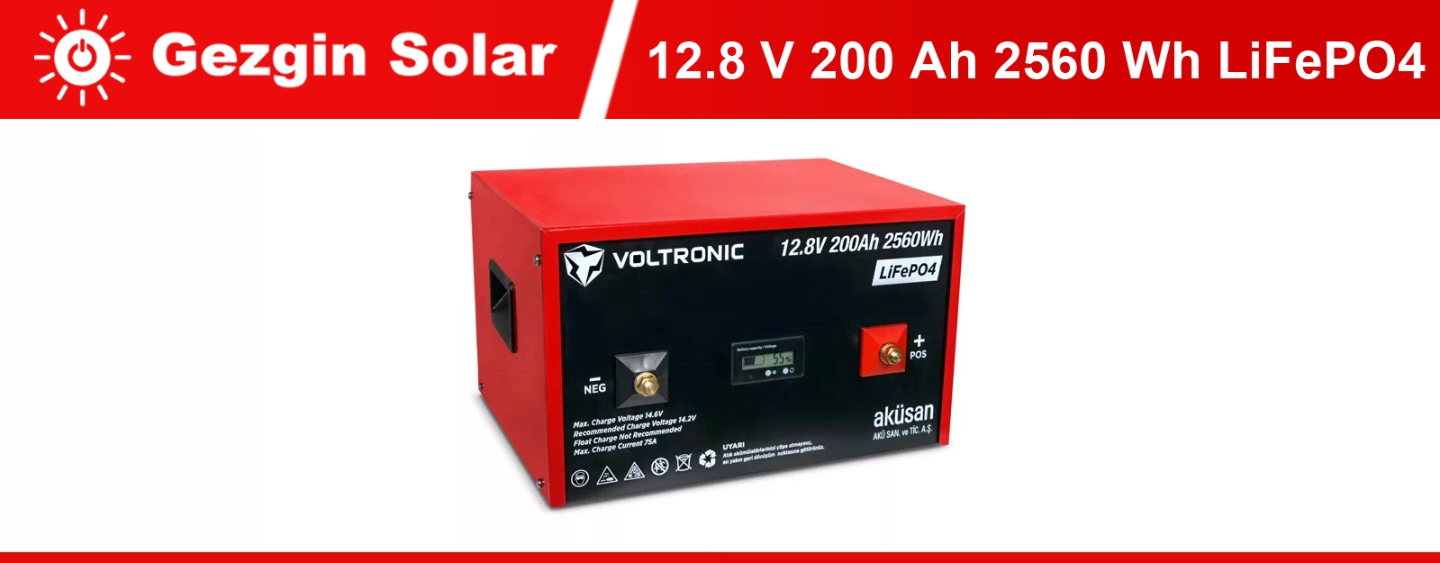 Gezgin Solar Voltronic Akü 12.8 V 200 Ah LiFePO4